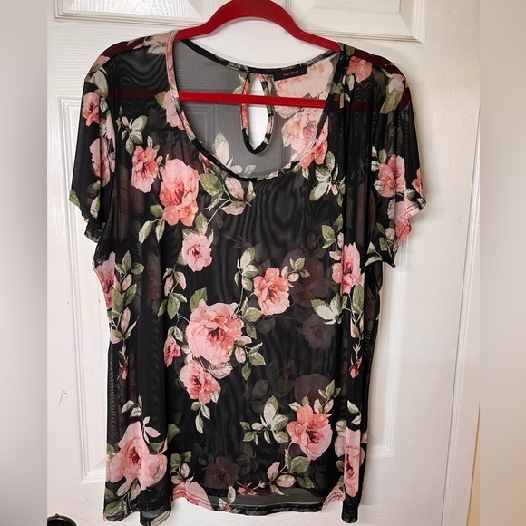 First Love Tops - First Love Sheer blouse black and floral